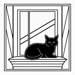 Cat lounging on window sill vector illustration for pet lovers and home decor