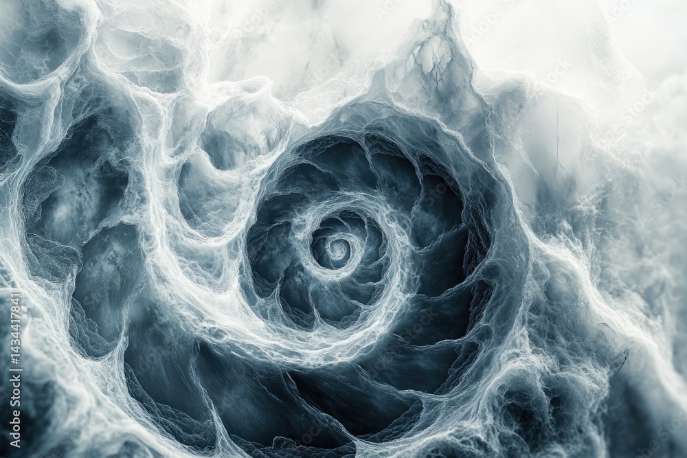Poster abstract swirling vortex, resembling a cosmic nebula or deep ocean abyss, with intricate textures an