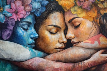 Three Women Embracing Mural