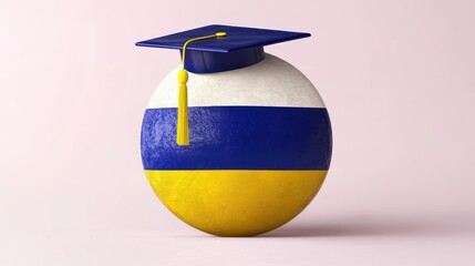 Graduation cap on globe; Ukraine flag; education; future; hope