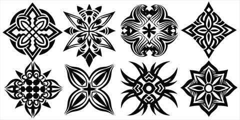 Set of Ornamental Mandala and Tribal Symbols with Intricate Symmetry and Detail