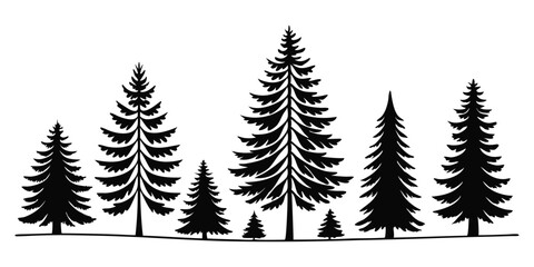 Fototapeta premium Silhouette of Diverse Evergreen Trees: Nature and Forest Landscape Design 