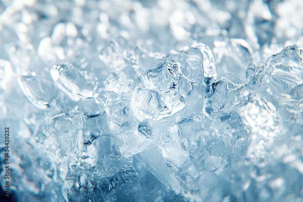 Poster Close-up of translucent ice crystals, showcasing their intricate structures and frosty textures.
