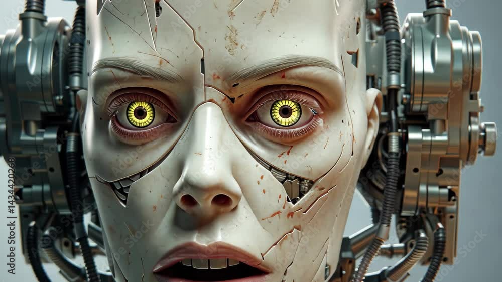 Poster a robot with humanlike emotions showcases its sophisticated expression in a futuristic setting, high
