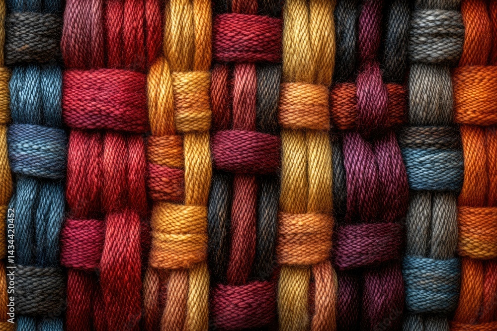 Leinwandbilder intricate woven texture of multicolored threads, showcasing a rich tapestry of earthy tones and comp