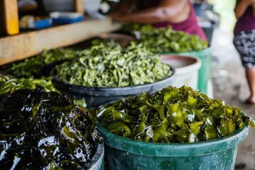 Seaweed grapes nutritious seafood at Honiara market Solomon Islands