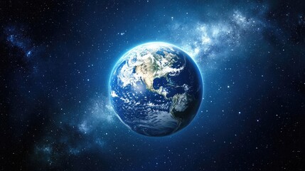 Obraz premium Stunning view of Earth from space, showcasing its beauty against the backdrop of the Milky Way galaxy.