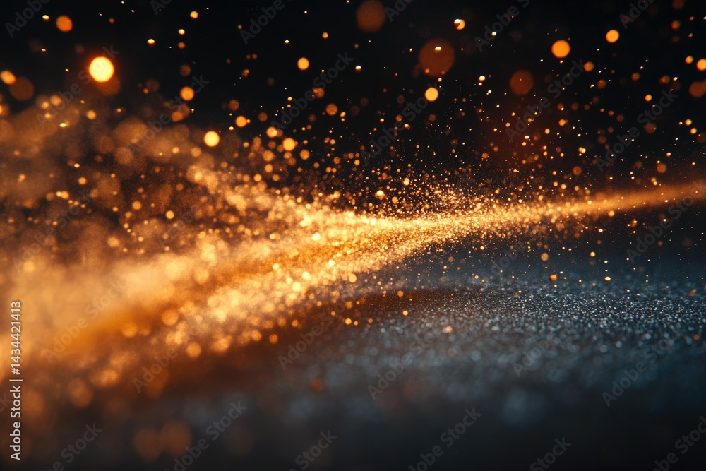 Aufkleber abstract golden glitter particles flowing on dark background, creating a magical and luxurious effec