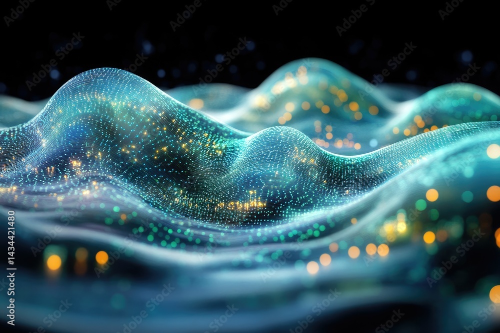 Aufkleber Abstract digital wave of glowing particles, representing data flow and network connections.