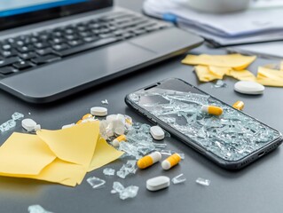 Shattered Phone Desk Stress Burnout