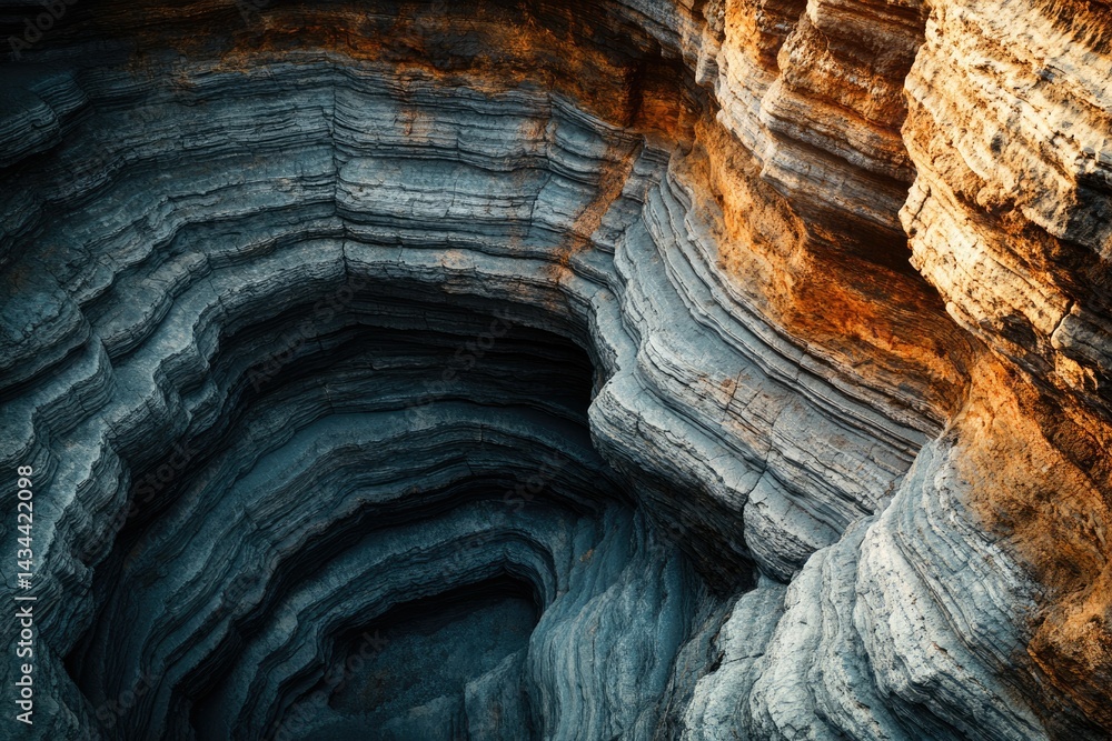 Aufkleber layered rock formations create a stunning natural abstract art piece with swirling patterns and vary