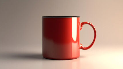 Red Mug with Black Rim: A vibrant red ceramic mug with a sleek black rim, boasting a minimalist design and capturing the essence of simplicity. The warm, inviting tone and smooth.