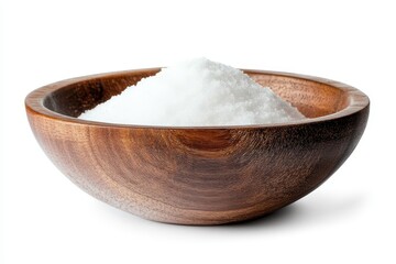 Sodium bicarbonate in a wooden dish on a white backdrop