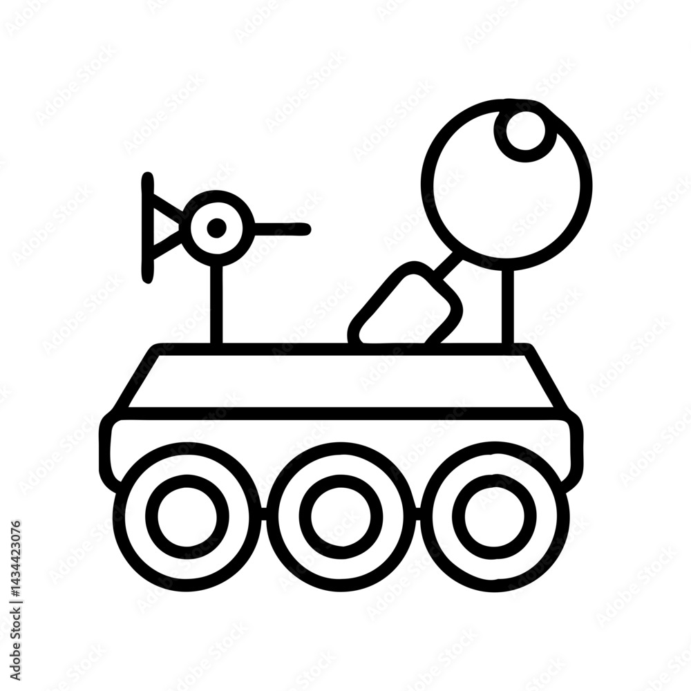 Aufkleber isolated line art of a rover vehicle exploring mars with a driver and antenna icon vector
