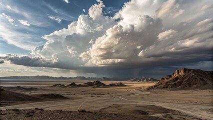 Naklejka premium Desert Landscape Dramatic Cumulonimbus Clouds over Arid Hills