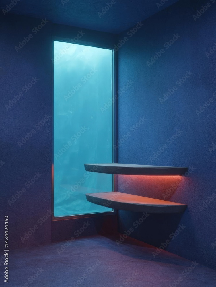 Poster corner of a room with a large window on the left side. the window is partially open, allowing natura