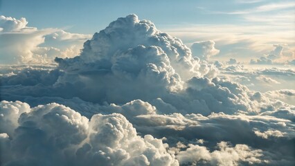 Fluffy cloudscape aerial view, layered composition, dreamy sky, sky, clouds