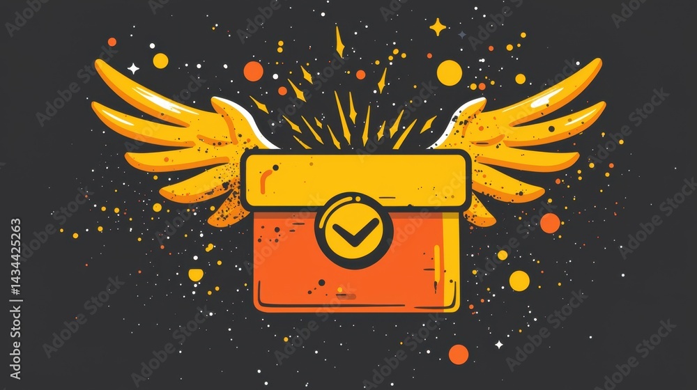 Poster vibrant illustration of a winged box exploding with color and creativity in a dynamic design