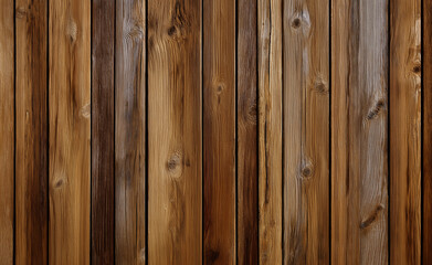 Fototapeta premium Dark stained wooden planks arranged vertically, showcasing rich textures and natural grain patterns. 