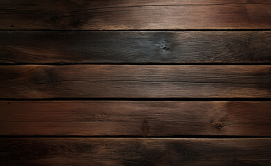 Fototapeta premium Dark stained wooden planks arranged vertically, showcasing rich textures and natural grain patterns. 