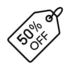 Fifty percent off sale discount tag promotion offer retail shopping price reduction special deal label