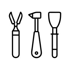 Medical instruments examination tools diagnostic equipment healthcare checkup line art icon set