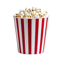 Popcorn in a Red Striped Bucket on white background