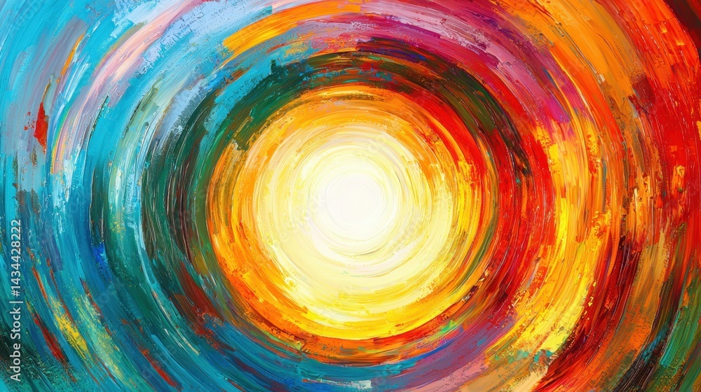 Poster colorful abstract swirl radiating warmth and light in a vibrant circular pattern