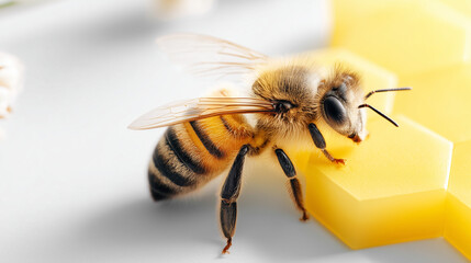 A honeybee exploring a honeycomb, symbolizing the vital role of bees in pollination, food production, and biodiversity for World Bee Day.