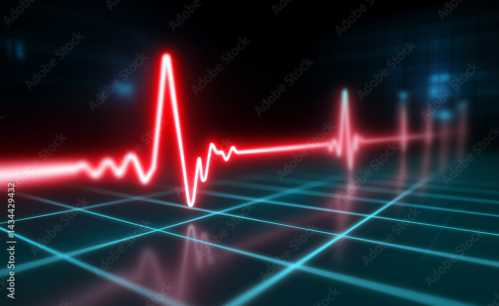 Aufkleber glowing red heart rate line on a digital monitor with a heart symbol integrated into the waveform.