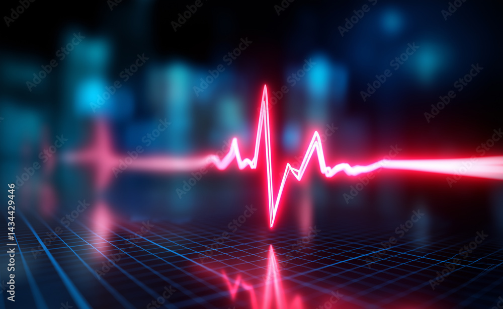 Aufkleber glowing red heart rate line on a digital monitor with a heart symbol integrated into the waveform.
