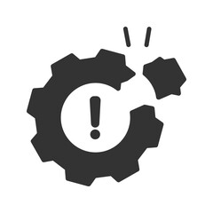 Broken gear with an exclamation mark icon vector.  symbolizing malfunction, error, or failure. suitable for various applications
