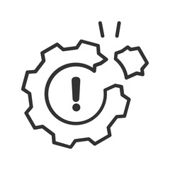 Broken gear with an exclamation mark icon vector.  symbolizing malfunction, error, or failure. suitable for various applications