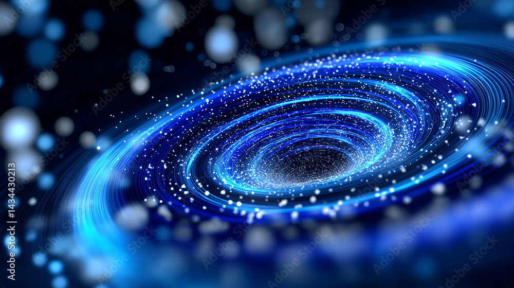 Aufkleber futuristic glowing blue vortex tunnel with swirling light particles creating a sense of motion and d