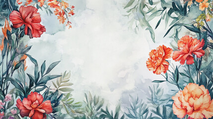 watercolor botanical Chrysanthemum flowers texture template background.Elegant wedding invitation card background . Minimal hand painted Design for wedding or Valentine's Day
