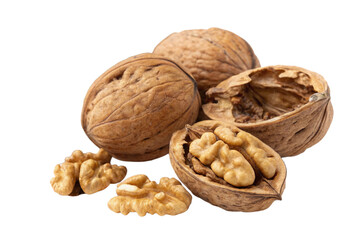 close-up Walnuts , isolated on transparent background - generated by ai