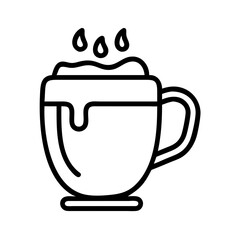 Outline coffee mug with foam and steam, hot drink, beverage, cafe, cappuccino, latte, mocha design
