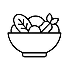 Salad bowl vector icon illustration, healthy food and diet concept, fresh salad outline drawing design
