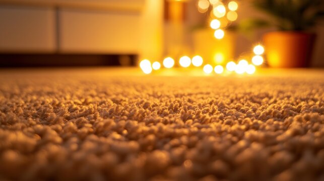 Soft carpet texture with string lights bokeh background