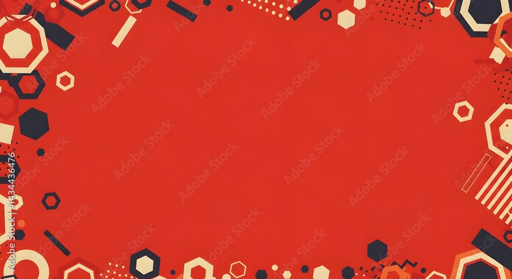 Poster a vibrant composition with geometric shapes framing an open space, creating a dynamic and stylish ba