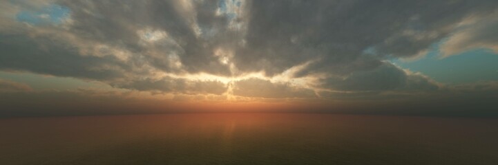 Panorama of sea sunset, ocean sunrise, seascape, 3d rendering