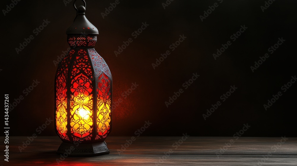 Aufkleber illuminated lantern with intricate design casting warm glow in dark background