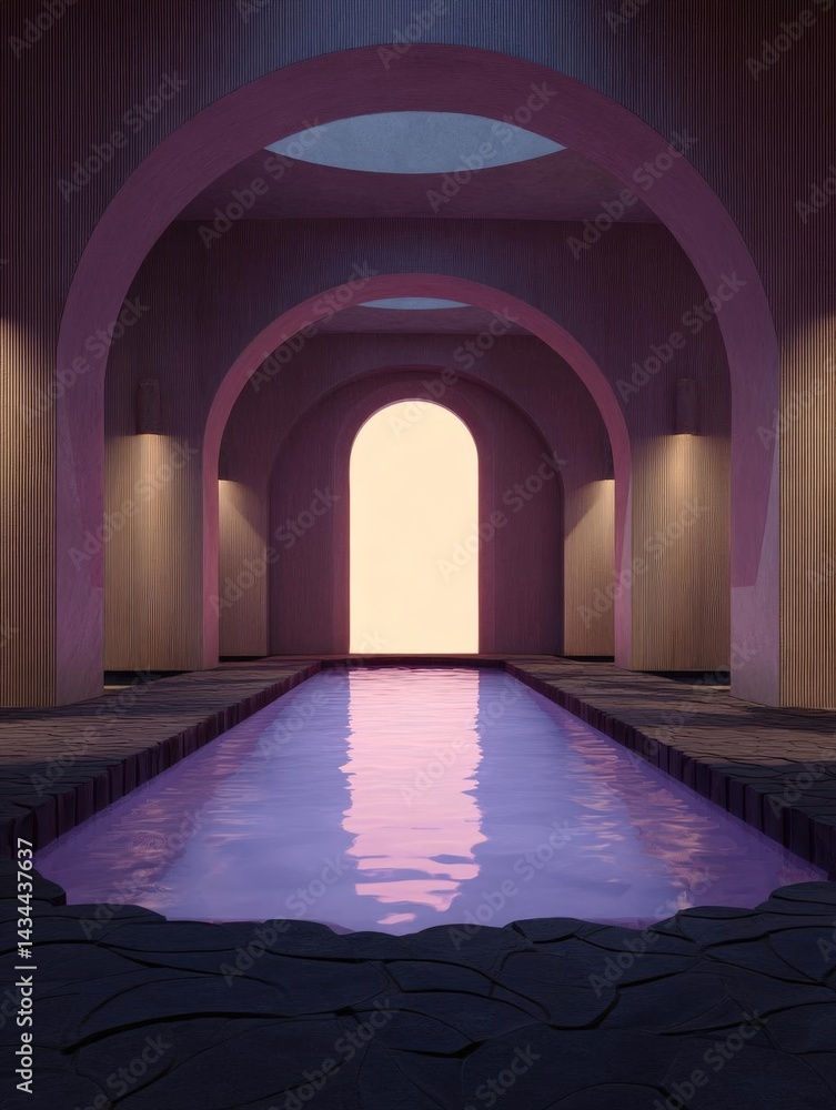 Aufkleber indoor swimming pool with a long, rectangular pool in the center. the pool is surrounded by a stone 