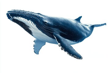 White background with a solitary blue whale