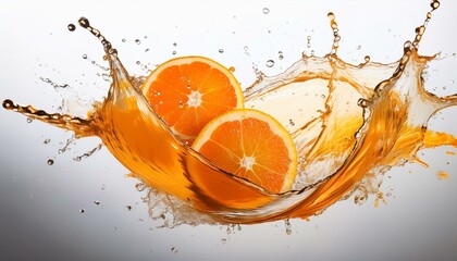 Dynamic and high-impact set of food photography featuring the explosive splash of orange liquid and fruit slices. Excellent for advertising, packaging, and digital media focused on freshness, energy