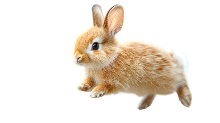 Obraz premium Fluffy rabbit mid-run, adorable and curious expression isolated on white background