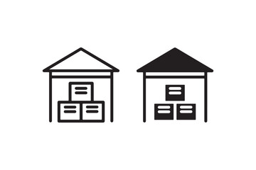 Warehouse storage building with stacked boxes icon Vector
