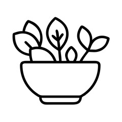 Bowl of salad leaves vector icon, healthy food illustration, fresh greens in bowl outline drawing