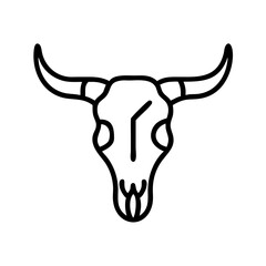Vector bull skull illustration, western graphic design element, cow skull outline drawing, animal icon