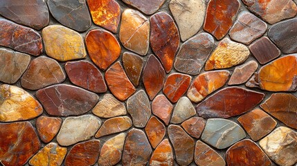 Stone wall Colorful, smooth river stones form a mosaic pattern